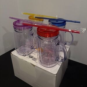 Colorful Acrylic Mason Jar Set with Straws